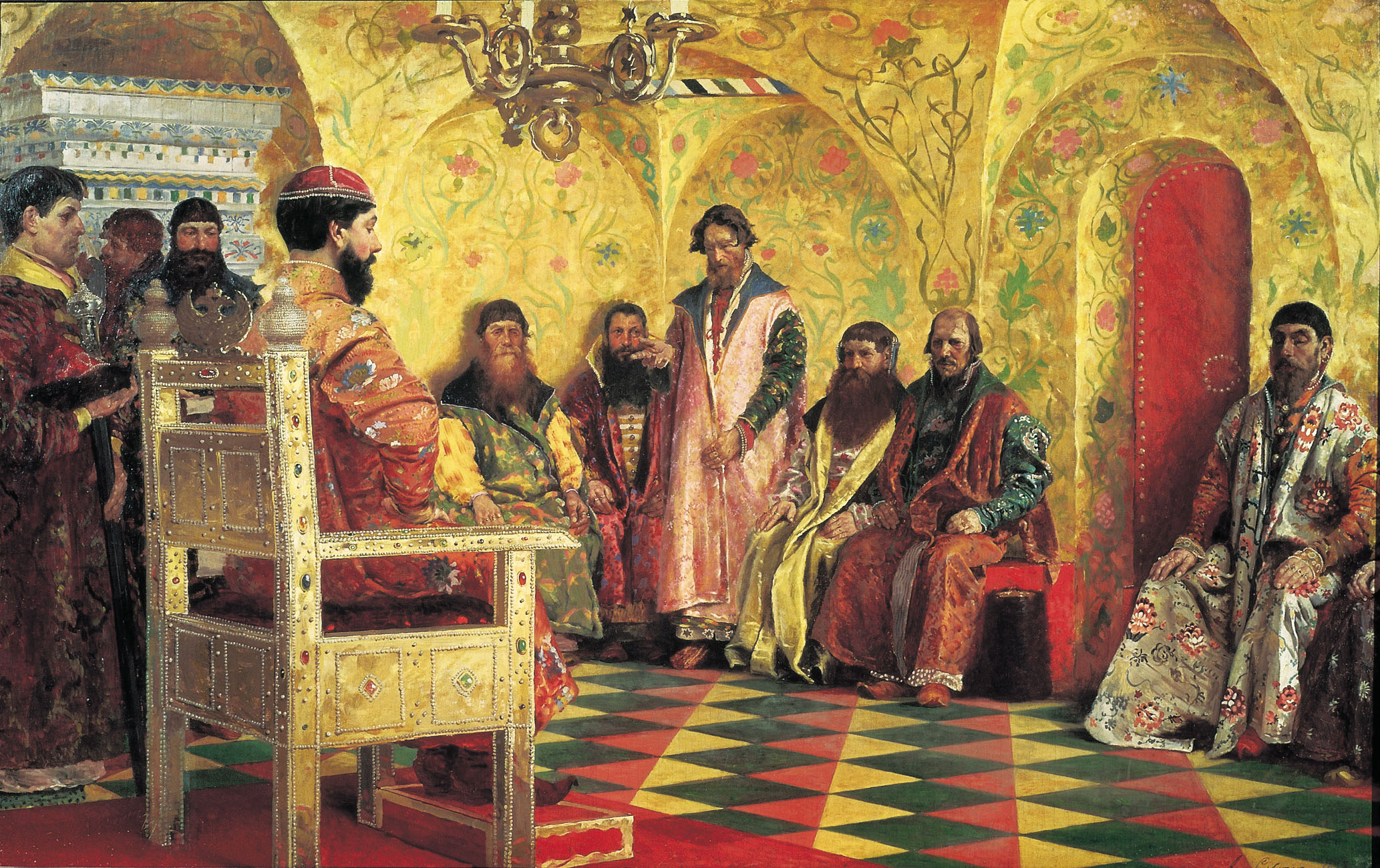 Рябушкин Андрей Сидение царя Михаила Федоровича с боярами в его государевой комнате, 1893